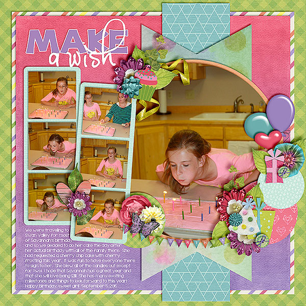 Created by scrappingirl. I love the photo strips! The clusters are beautiful as well.